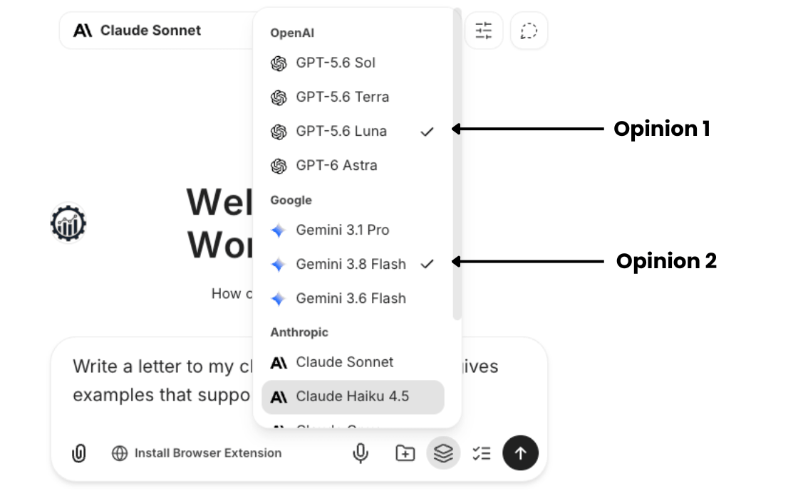 Side-by-side model responses with the differences highlighted.