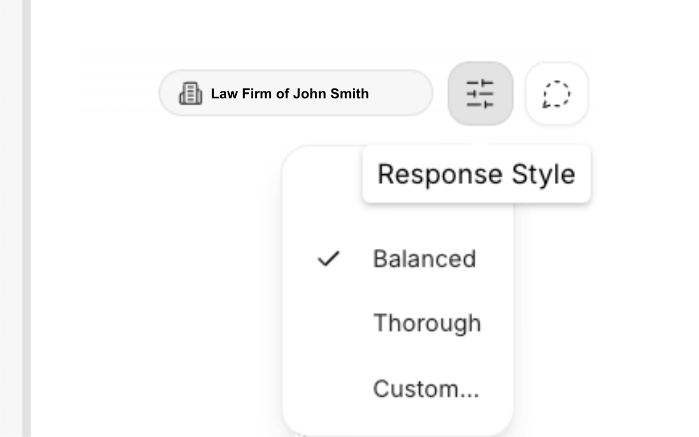 The response style settings panel.